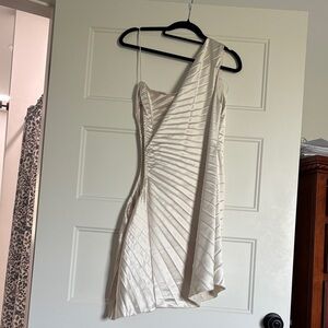 Selfie Leslie Cream Asymmetrical Mini Dress